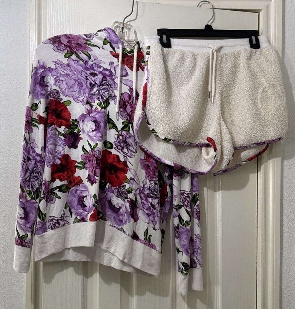 Victoria's Secret Modal Hoodie & Sherpa Shorts Loungewear Size S Coord Set